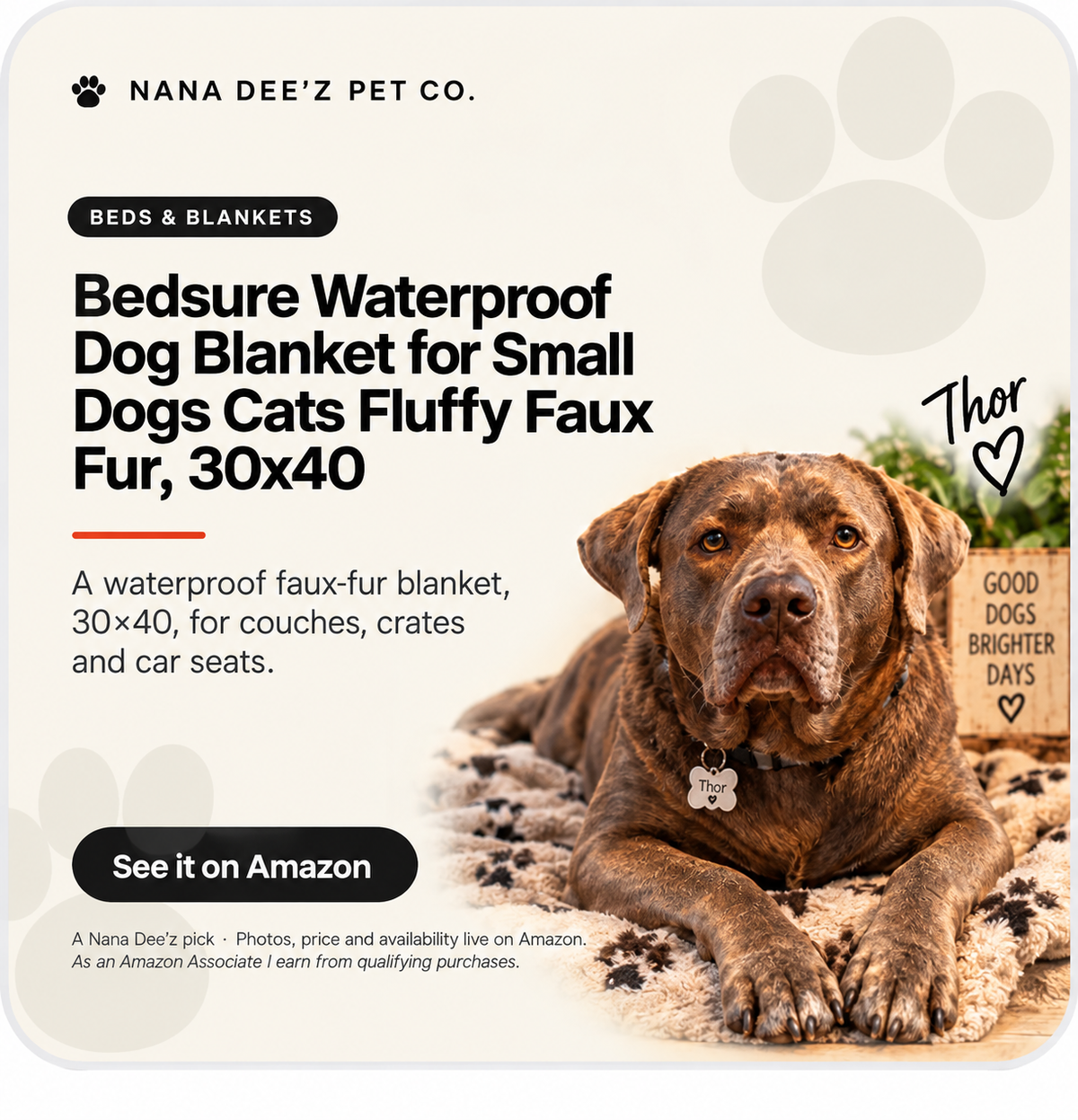 Bedsure Waterproof Dog Blanket for Small Dogs Cats Fluffy Faux Fur, 30x40