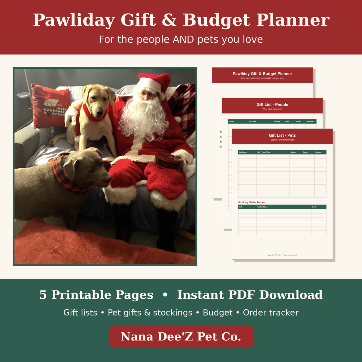 Pawliday Gift & Budget Planner – Printable Christmas Planner for Pet Parents (Instant Download)