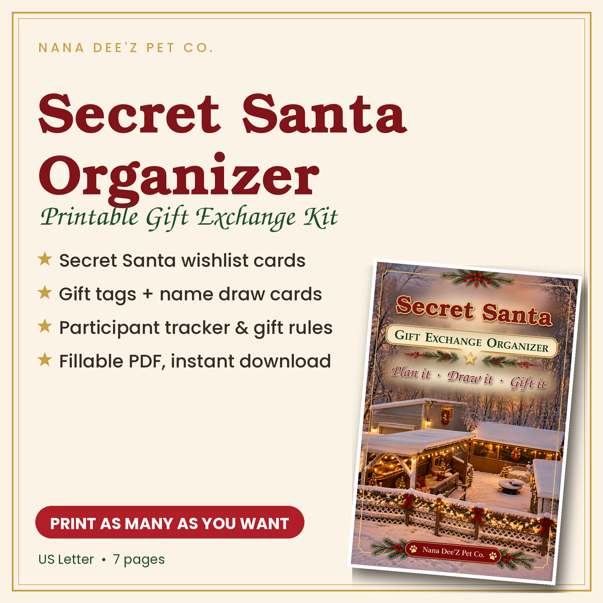 Secret Santa Gift Exchange Organizer – Printable & Fillable PDF