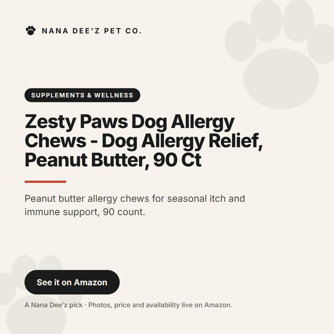 Zesty Paws Dog Allergy Chews - Dog Allergy Relief, Peanut Butter, 90 Ct — a Nana Dee'z Pet Co. recommendation card