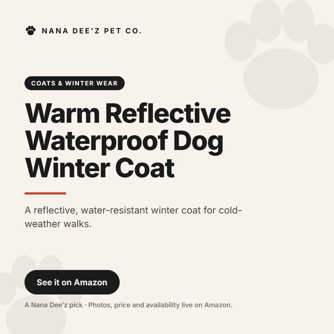 Warm Reflective Waterproof Dog Winter Coat — a Nana Dee'z Pet Co. recommendation card