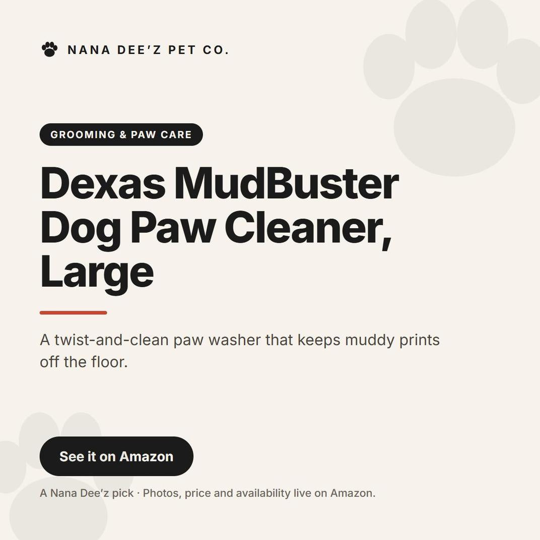 Dexas MudBuster Dog Paw Cleaner, Large — a Nana Dee'z Pet Co. recommendation card