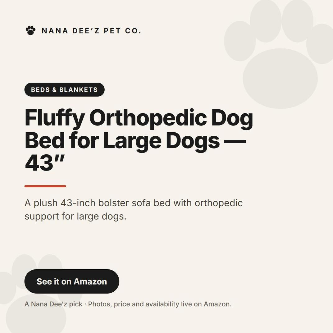 Fluffy Orthopedic Dog Bed for Large Dogs — 43” — a Nana Dee'z Pet Co. recommendation card