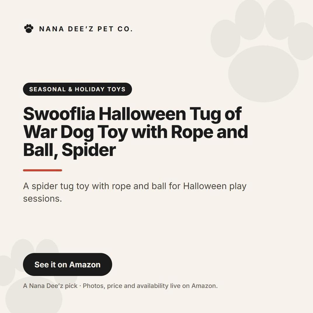 Swooflia Halloween Tug of War Dog Toy with Rope and Ball, Spider — a Nana Dee'z Pet Co. recommendation card